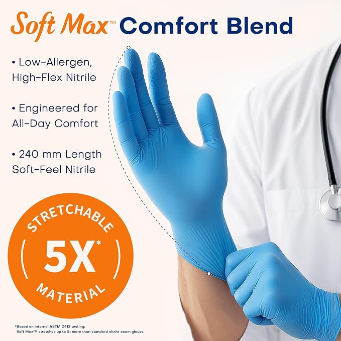 Medical Soft Max Nitrile Exam Gloves Powder-Free Disposable 100 Ct | Soft - Image 3
