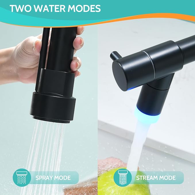 Matte Black LED Kitchen Faucet - Image 3
