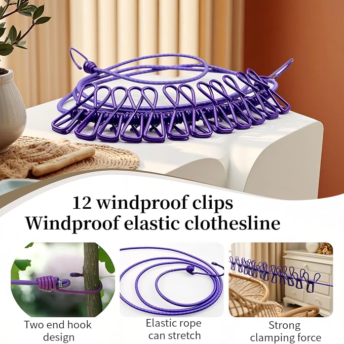 Portable Clothesline with 12 Clips - Image 5