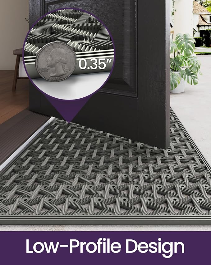 DEXI Front Door Mat Outside Entrance Rubber 32x48, Welcome Floor Doormat Heavy Duty Non Slip, Dirt Trapper Waterproof Exterior Entry Mats All Weather for Patio Entryway Drainage, Grey
