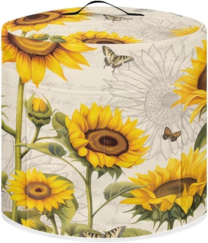 Air Fryer Cover, 6 Quart Appliance Covers for Kitchen Counter Pressure Cooker Air Fryer Rice Cooker Dust Cover with Storage Pockets, Sunflower Beige