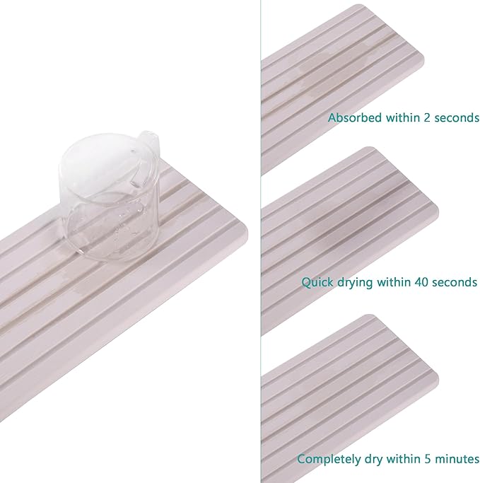 2 PCS Water Absorbent diatomite Coasters, 10.2" x 4" Water Absorbing Stone Tray for Sink, Stone Drying mat for Kitchen Counter, Stone soap Tray Used for Hand Soaps & toiletries & Plants