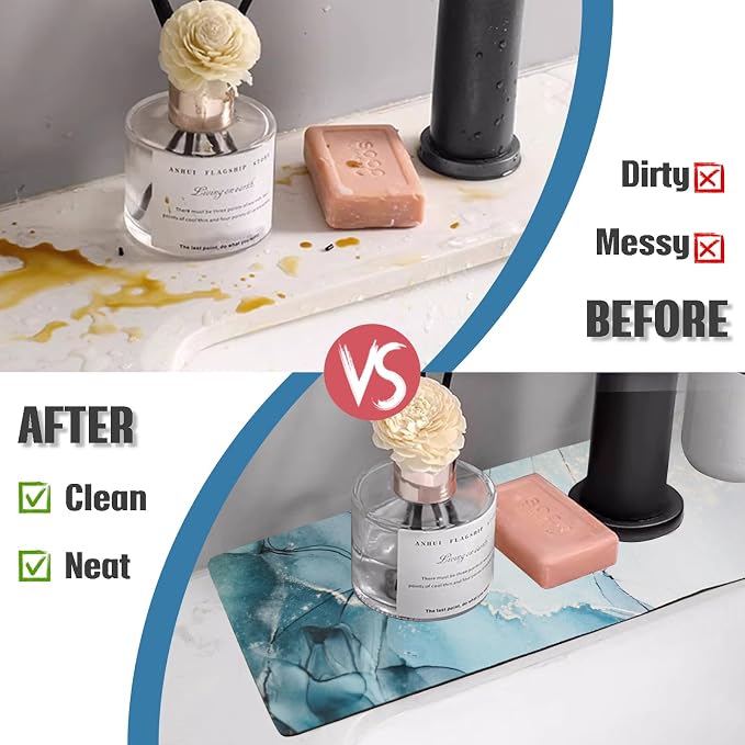Sink Faucet Absorbing Mat, 2 Pack Drying Mat Around Faucet Sink Splash Guard - Image 5