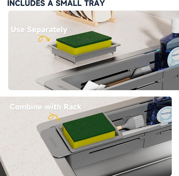 NiHome Extendable Kitchen Sink Caddy, Small Brush Sponge Storage Holder - Image 3