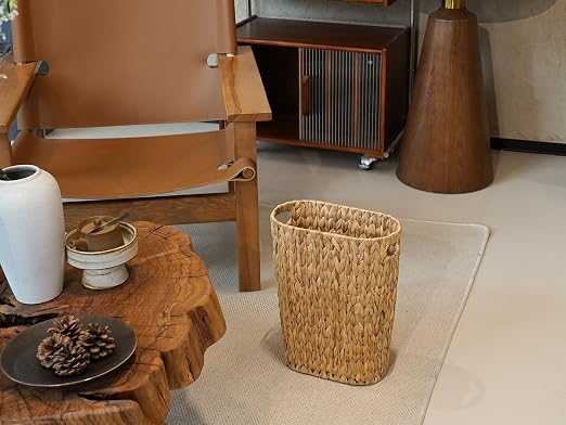 Coeusy Wicker Trash Can, Bathroom Trash Can, Water Hyacinth Wicker Waste Basket - Image 4