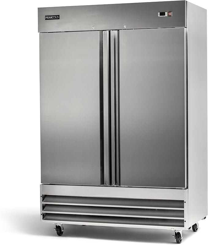 PeakCold 2 Door Commercial Stainless Steel Freezer, White Interior; 47 Cubic Ft, 54" Wide