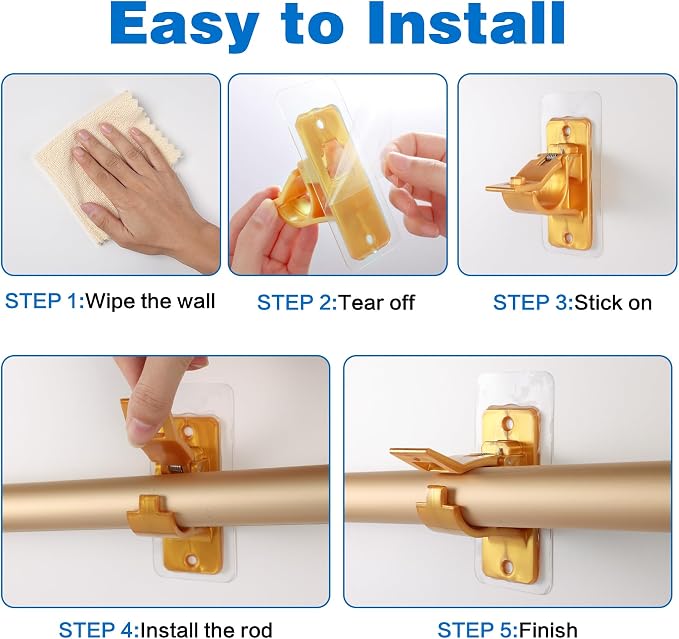 Antimbee 12PCS Self Adhesive Curtain Rod Bracket, No Drilling Curtain Rod - Image 8