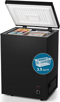 3.5 Cu.Ft Compact Chest Freezer, Energy Saving (0.36kWh/24H) & Ultra-Quiet (<40dB), with Removable Basket, 6-Temp, Manual Defrost Drain, Top Open Door Deep Freezer for Apartment, Dorm, Kitchen, Black