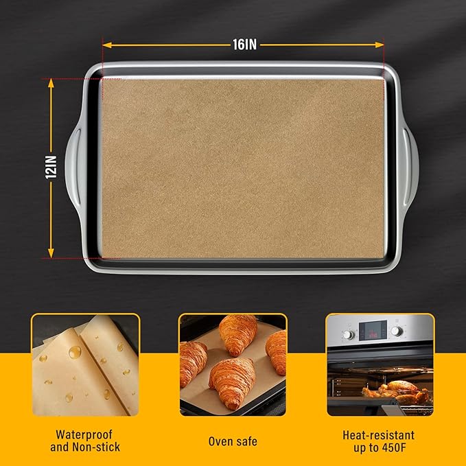 Parchment Paper Sheets for Baking 12-16 IN Precut Non-Stick Parchment Paper Unbleached Baking Sheet Paper for Air Fryer,Baking,Sandwich,Grilling,Steaming,Suitable For Bread Cake Cookies 50p