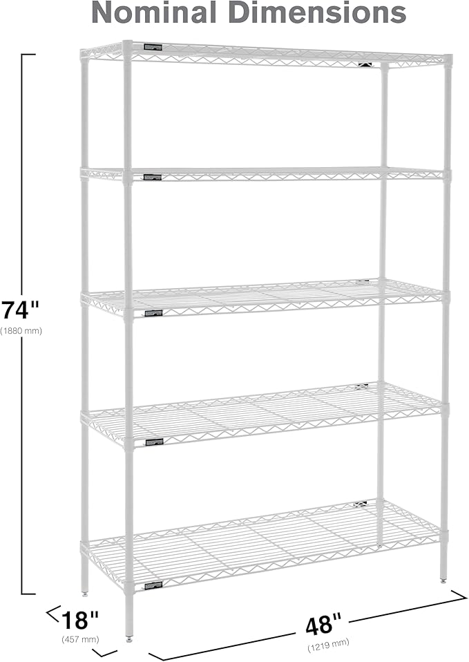 Metro Professional's Choice Commercial-Grade NSF Shelving Unit - Multipurpose Adjustable Wire Shelf for Home, Garage, Kitchen and More - 5 Shelves, 18" W x 48" L x 74" H - White