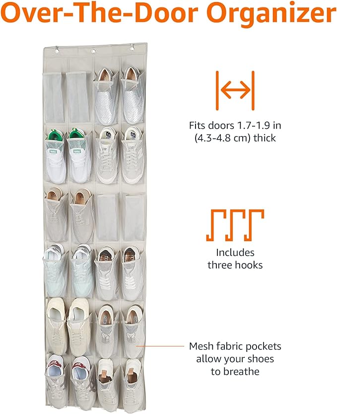 Amazon Basics 24 Medium Mesh Pocket Over-the-Door Hanging Shoe Organizer - Image 2