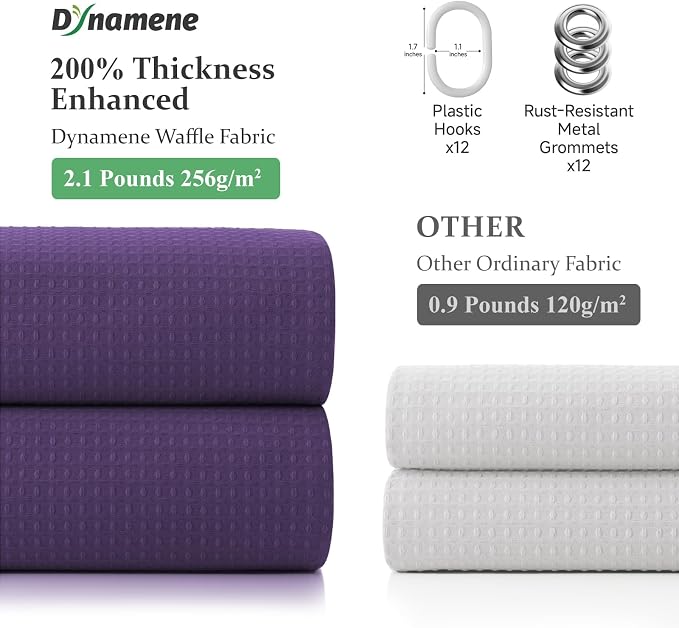 Dynamene Extra Long Waffle Shower Curtain 256 GSM Fabric 72x96 Purple - Image 5