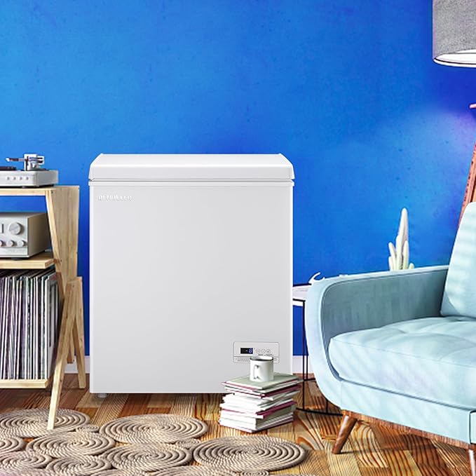 Deep Mini Freezer Top Open Door Compact Freezer Small Chest Freezer with Removable Storage Basket for Home Kitchen Garage White