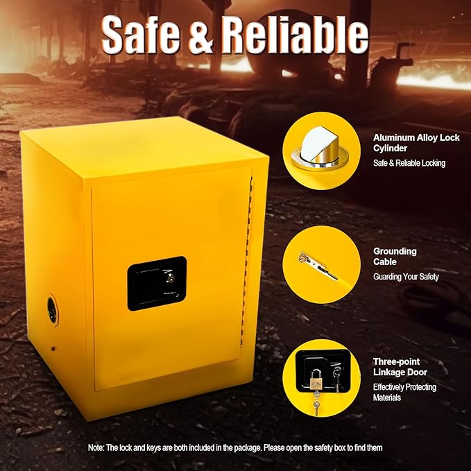 Safety Storage Cabinet, Single Door Leak-Proof Cabinet with Locks, Manual Close Welded Storage for Flammable Liquid Commercial Industrial and Home Use, Yellow