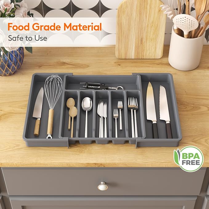Lifewit Extra Large Silverware Drawer Organizer, Expandable Utensil Tray | BPA - Image 7