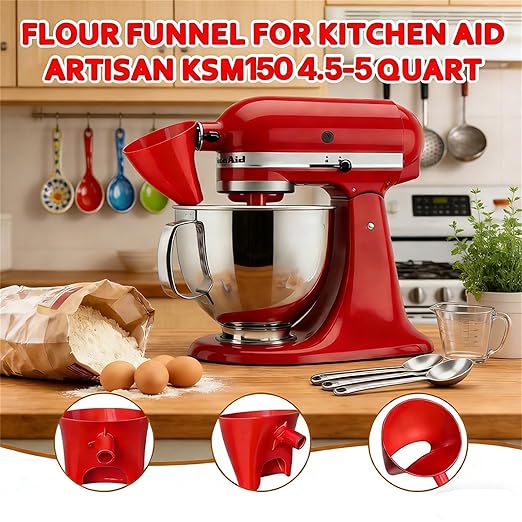 Flour Funnel for Kitchen Aid Mixer, Stand Mixer Attachment, Easy Pour No-Mess Attachment, Anti-Splash Accessory, Durable Dishwasher-Safe Baking Tool (Purple)