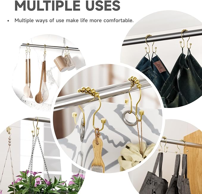 Bathway Shower Curtain Hooks, Shower Curtain Rings Rust Proof Double Hook - Image 6