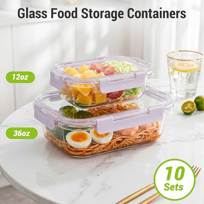 10 Sets 36 oz & 12 oz Glass Food Storage Containers - Image 2
