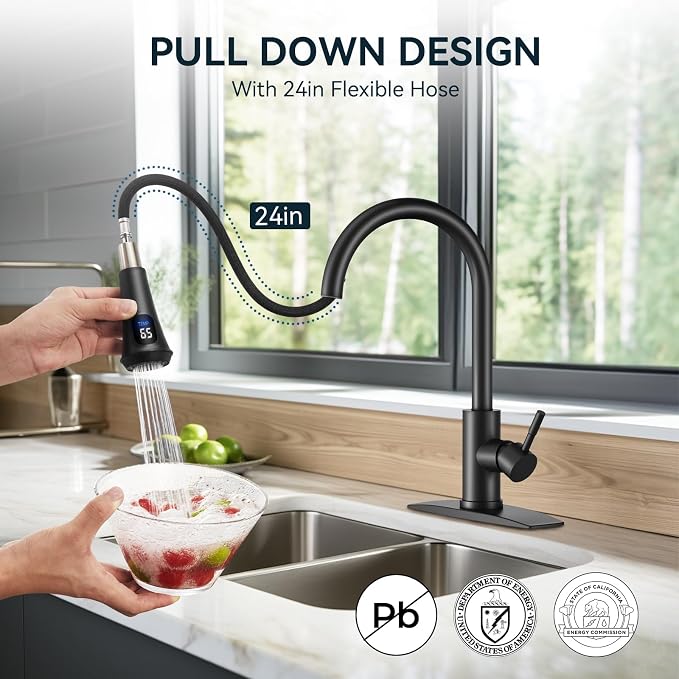 FORIOUS Kitchen Faucet with Temperature Digital Display, High Arc, Stainless - Image 4