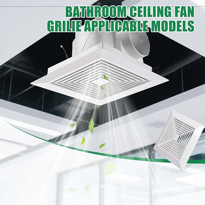 ( 2Piece 9" x 9"Inch Bathroom Exhaust Fan Cover with Spring, Square Ceiling or Wall Mounted Exhaust Fan, Ceiling Fan, Grille, Air Diffuser, Diverter Ventilation Hood, Replacement Accessories