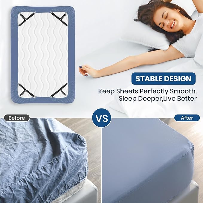 FeelAtHome Adjustable Bed Sheet Clips & Corner Fasteners, 4 Pack, RV & Bunk Beds - Image 6