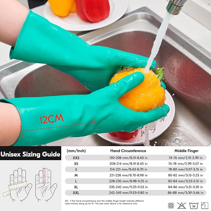 Vgo...Latex Reusable Household Gloves, Cleaning Gloves, Long Cuff | green - Image 6