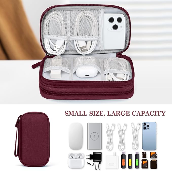 FYY Electronic Organizer, Travel Tech Pouch Bag, Cable Organizer Wine Red | - Image 6