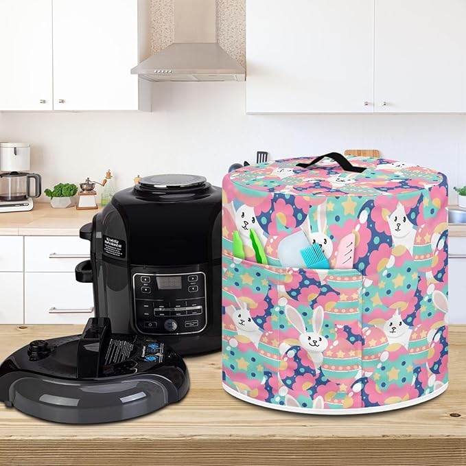 Easter Bunny Eggs Print Air Fryer Cover White Kitchen Appliance Dust Covers for Rice Cooker Air Fryer,Microwave Oven,Easter Theme 3 Quart Pressure Cooker Cover,Washable