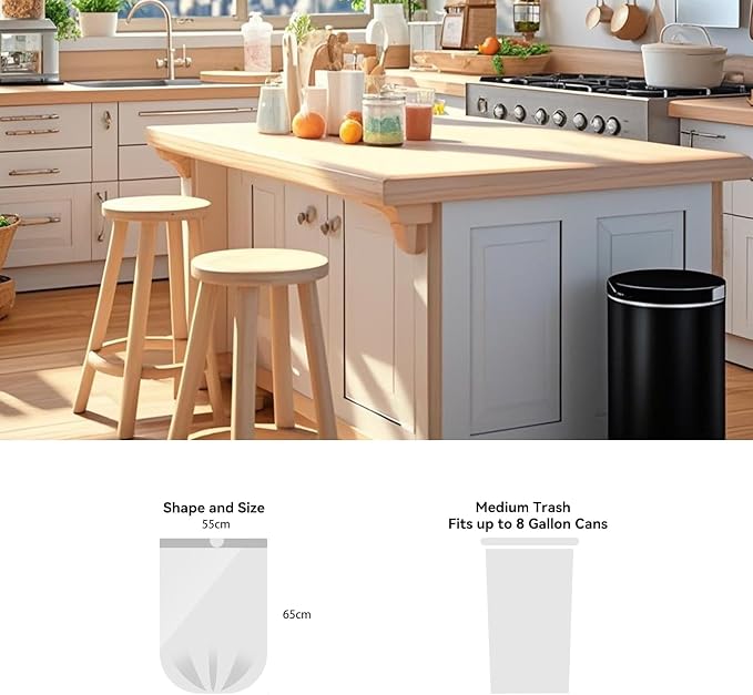 WAIKAS 8 Gallon Trash Bags Drawstring, 8 Gal Garbage Bag, 55x65cm Size - Image 2