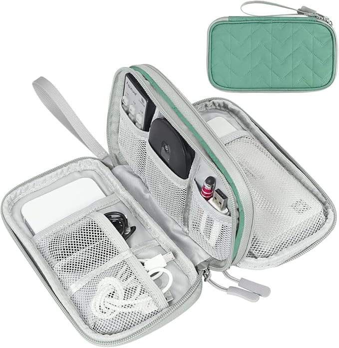 FYY Electronic Organizer, Travel Tech Pouch, Cable Organizer Green Quilted | by FYY