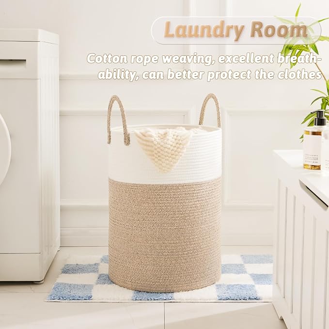 Artfeel Laundry Basket, Woven Cotton Rope Laundry Hamper, 100L - Image 2