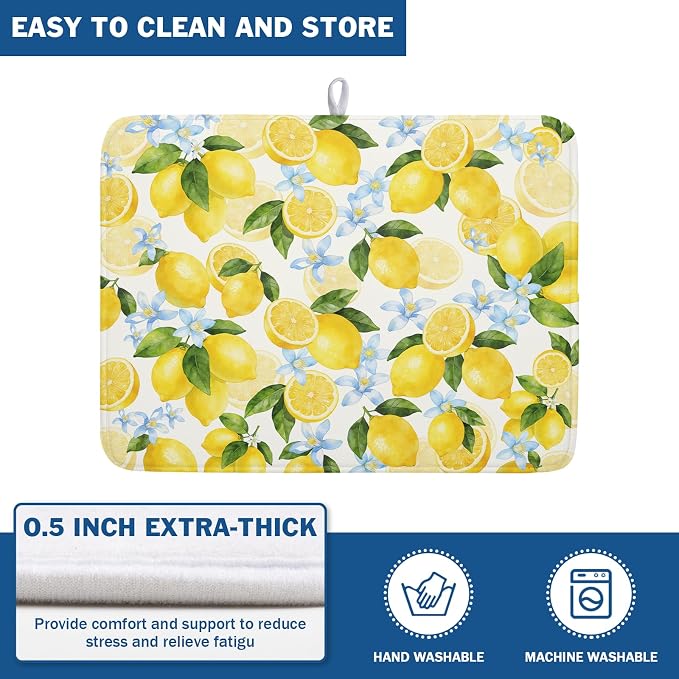Kawani Lemon Dish Drying Mat 18x24 Inch Absorbent Reversible Summer Drying Mat - Image 5