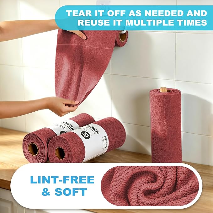 Puomue 55 Pack Microfiber Cleaning Cloth Roll, Tear Away Reusable Paper Towels - Image 4