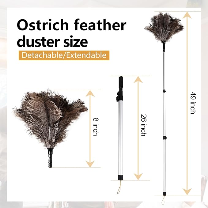 Extendable Ostrich Feather Duster 26-49 Inch, Natural Cleaning Duster - Image 2