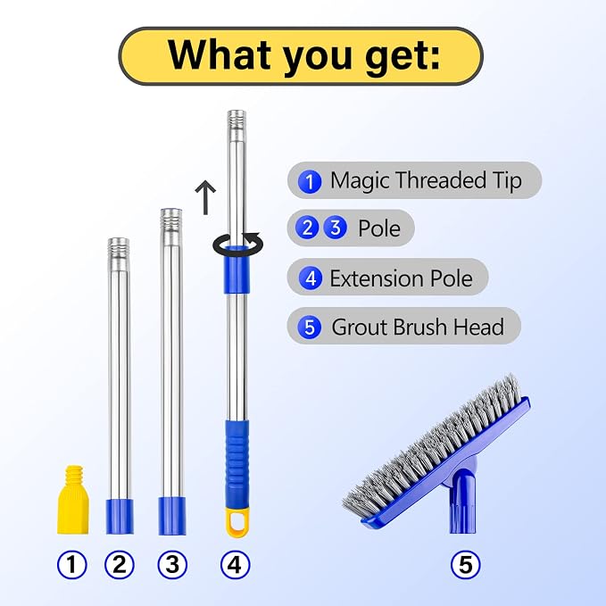 Grout Brush with Long Adjustable Handle, Swivel Scrub Brush, V-Shape Grout Line - Image 9