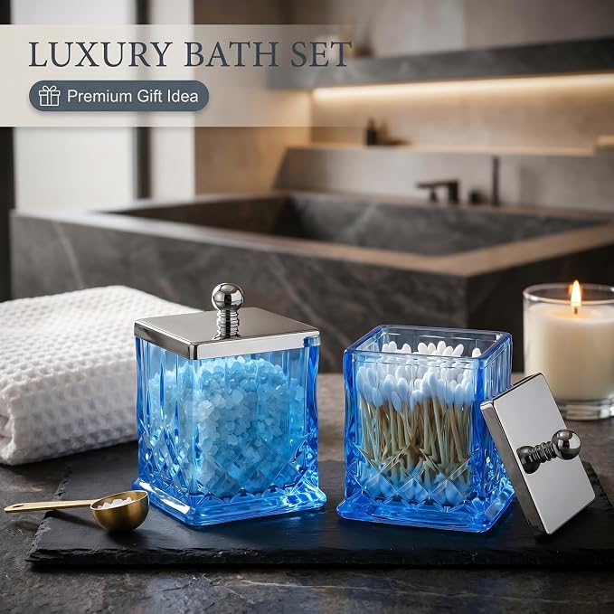 2 Pack 15Oz Blue Q-Tip Holder, Square Thick Glass - Image 6