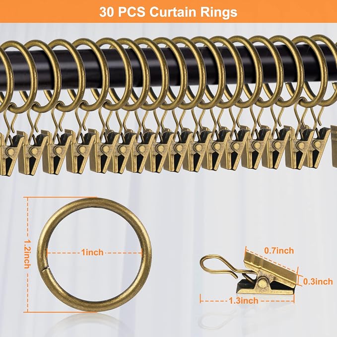 30 PCS Antique Brass Clips Curtain Hooks - Image 2