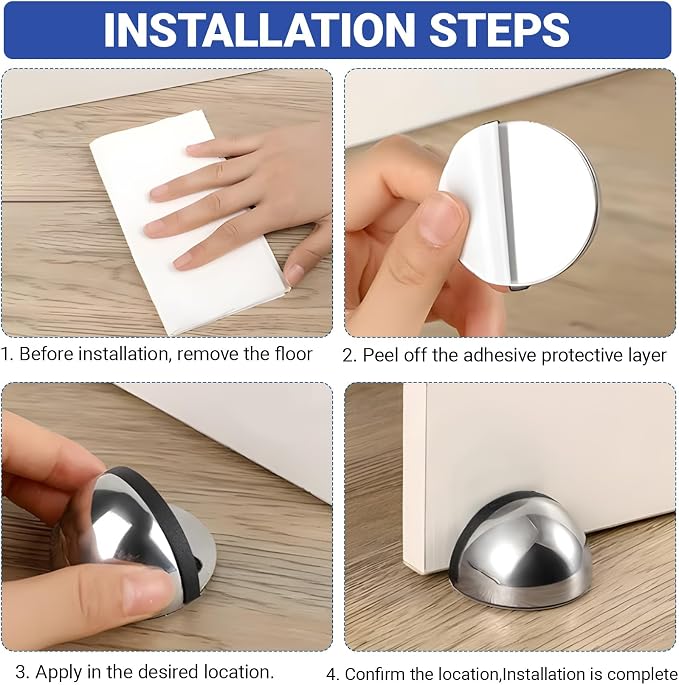 Self Adhesive Door Stoppers, Stainless Steel No Drill Rubber Floor Door Stop - Image 5