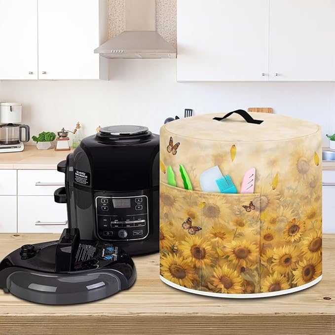 Sunflower Pressure Cooker Cover Instant Pot Accessories Instant Pot Kitchen Appliance Dust Cover with Pockets for Rice Cooker Air Fryer Slow Cooker Dust Covers for Kitchen Size M