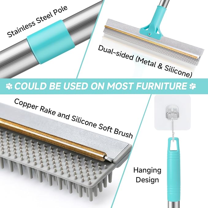 Carpet Rake for Pet Hair Removal Tool, Reusable Pet Hair Remover Broom | - Image 9