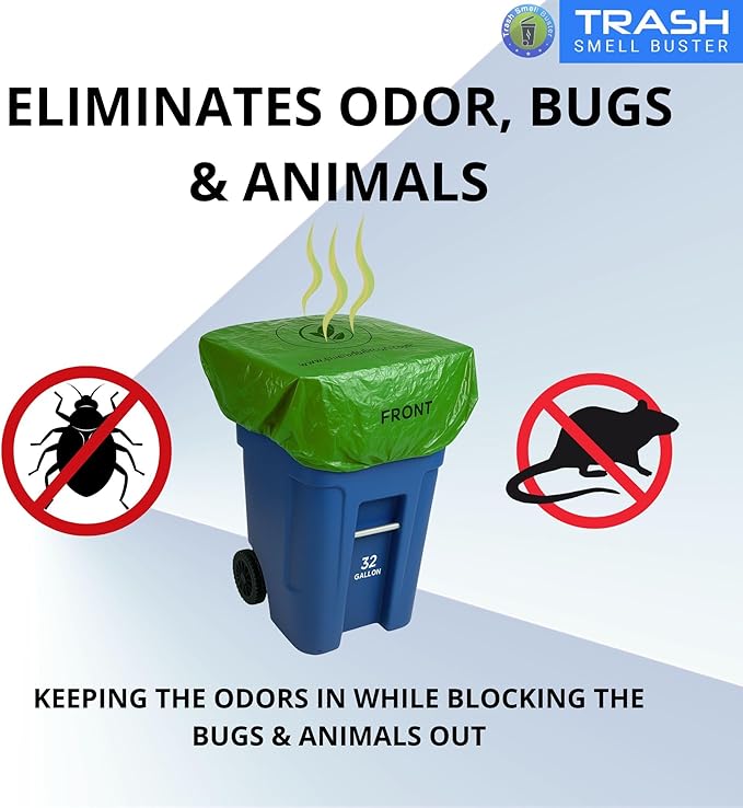 Outdoor Trash Can Cover Odor Eliminating Bag with Elastic Band Lemon Scented Durable 32 Gallon 3 Pack