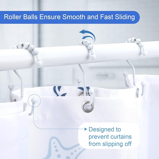 Shower Curtain Rings, SUTINE Double Shower Curtain Hooks, Rust-Resistant Metal - Image 3
