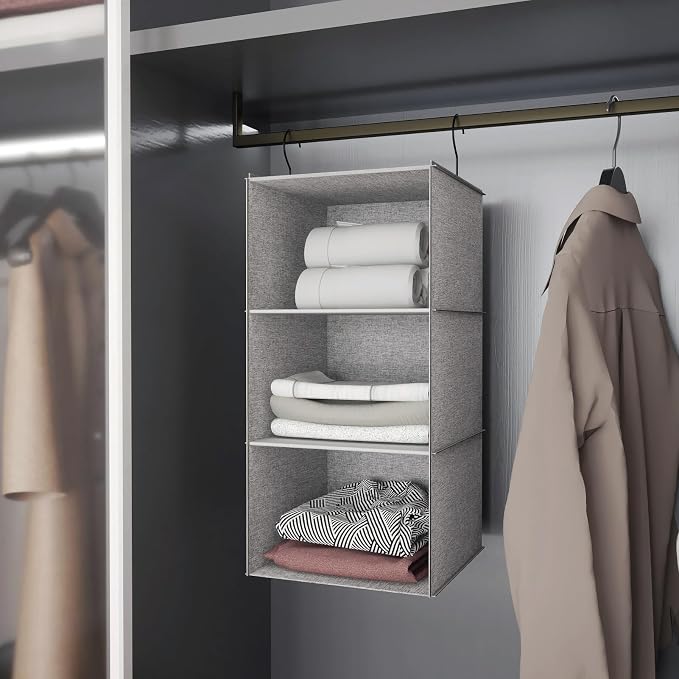 Hanging Closet Organizer 3-Shelf, Oxford Linen Wardrobe Storage, shoes & - Image 4