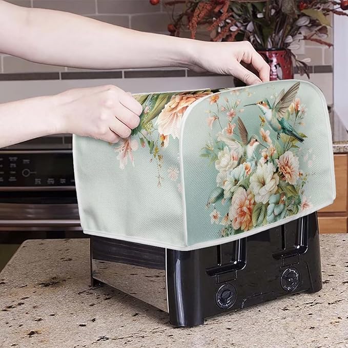 Hummingbird Flower Print 4 Slice Toaster Cover Appliance Dust-proof Bread Maker Cover Kitchen Accessories Decor