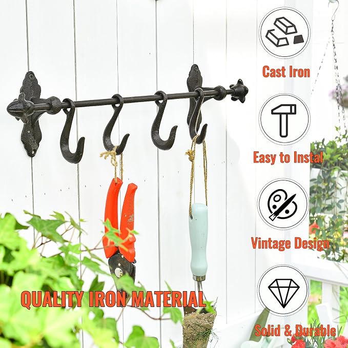 Sungmor Vintage Cast Iron Wall Hook Rack - Image 7
