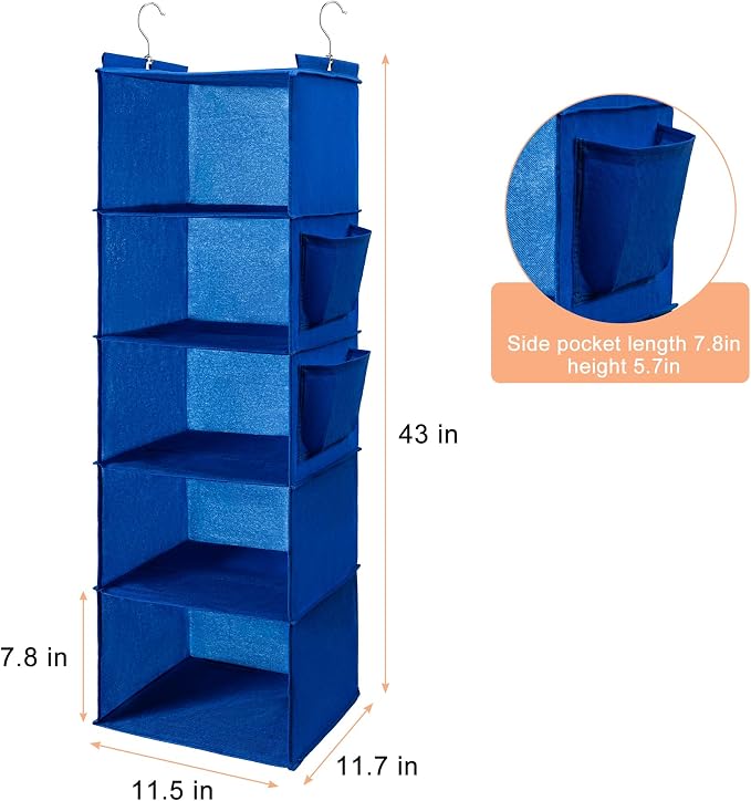 BOOMIBOO Hanging Closet Organize and Shelves, 5-Hanging Shelf （Blue） | - Image 3