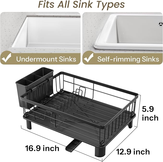 SNTD Dish Drying Rack for Small Kitchen Counter, 12.9" W x 16.9" L, Rotating - Image 2