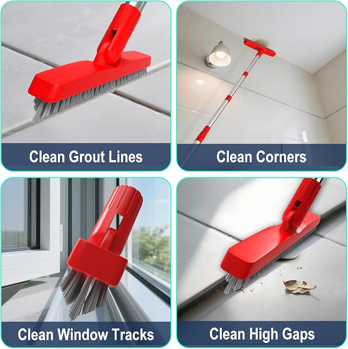2 Pack Grout Brush with Long Handle, Swivel Cleaning Grout Line Scrubber - Image 7