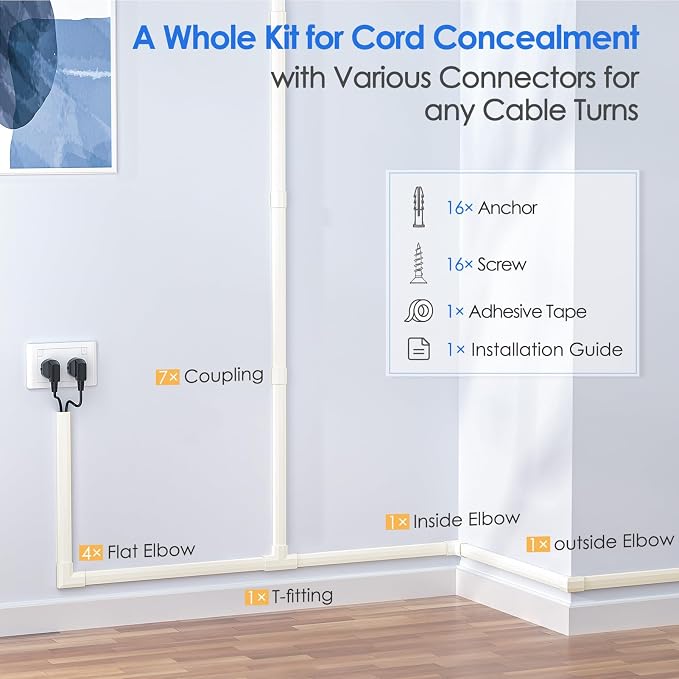 Yecaye TV Cord Hider, 125in Cord Cover, W1.18in H0.6in, Wire Covers - Image 4