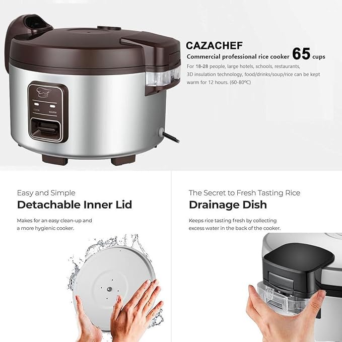 13.8 QT Large Commercial rice cooker 65 cups cooked 32 cups uncooked rice Commercial Electiric Rice Warmer for 18-28 people, with One-Touch Operation
